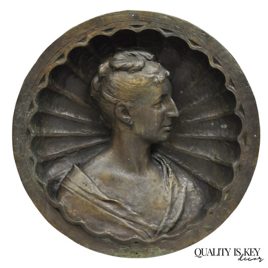 Antique Italian Woman Bust Large 25" Bronze Relief Repousse Monument Plaque