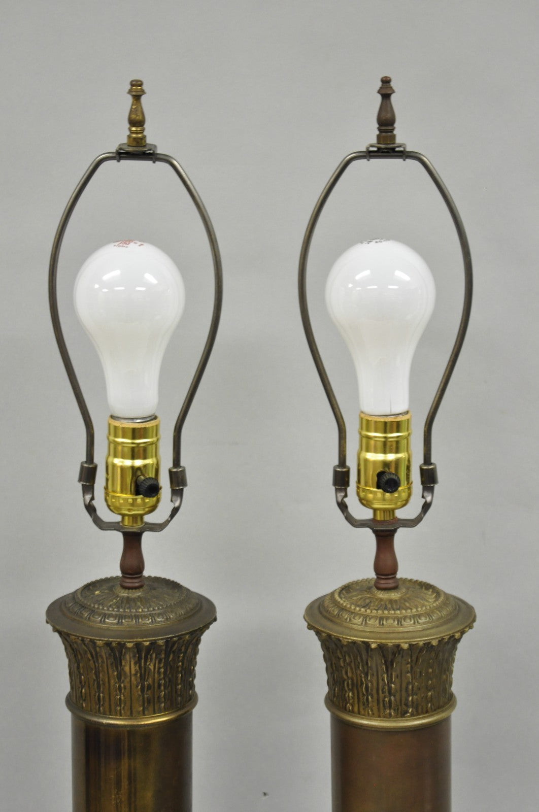 Antique French Empire Neoclassical Bronze Cylinder Tall Table Lamps - a Pair