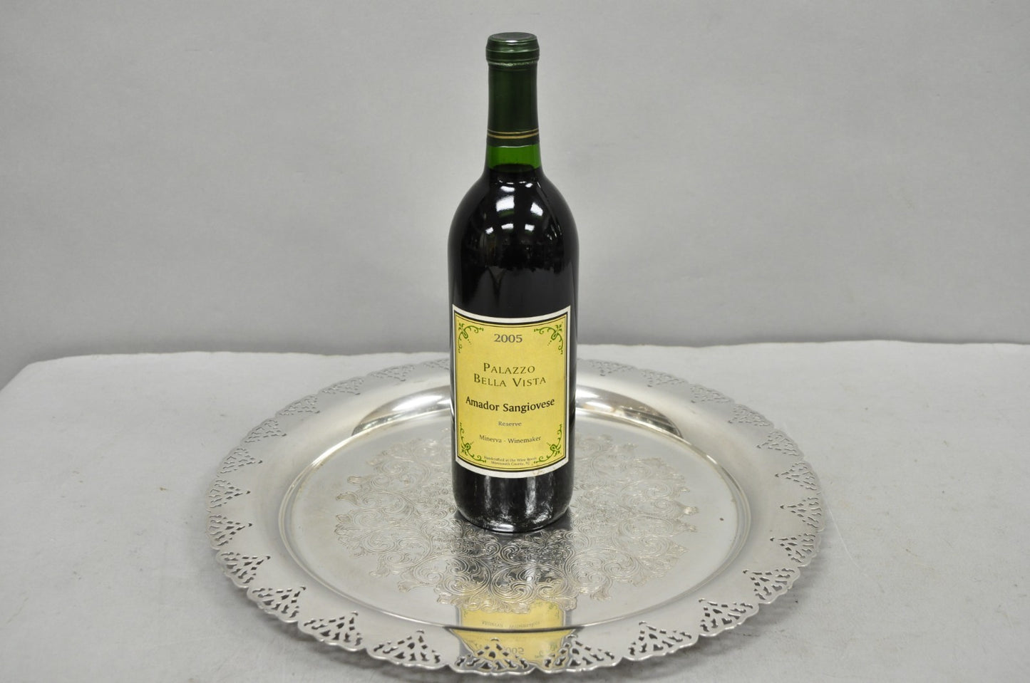 Vintage Victorian Style Round Silver Plated 15" Bar Serving Platter Tray