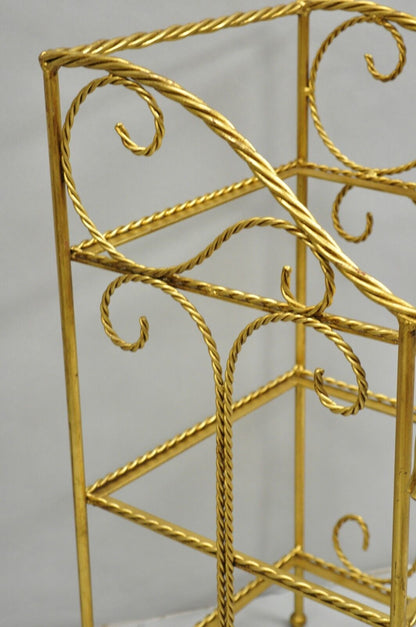 Italian Hollywood Regency Gold Gilt Iron Tassel 3 Tier Etagere Towel Rack Stand