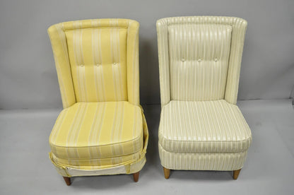 Paul Laszlo Mid Century Modern Upholstered Barrel Back Slipper Lounge Chair Pair