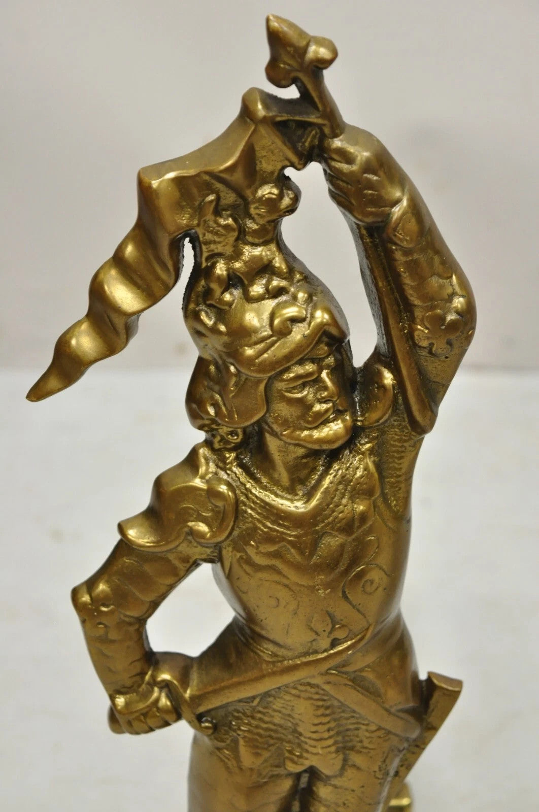 Vintage Renaissance Brass Figural Soldier Warrior Fireplace Andirons - a Pair