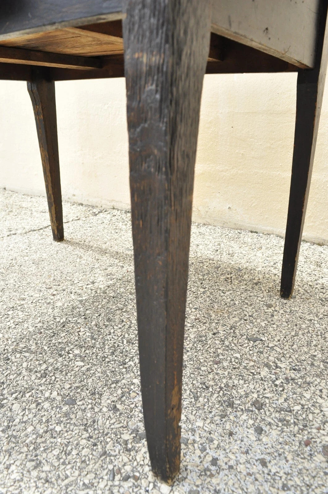 Antique French Country Primitive Black Distress Painted 1 Drawer Desk Work Table