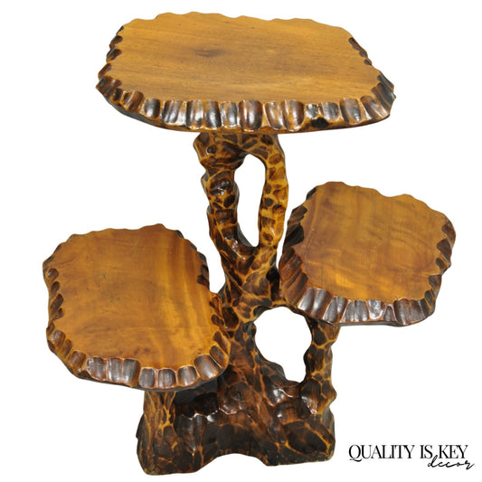 Vintage Mid Century Modern Live Edge 3 Tier Walnut Plant Stand Side Table