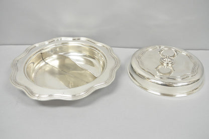 Vintage Sheffield Round Scalloped Silver Plated Covered Divided Serving Dish