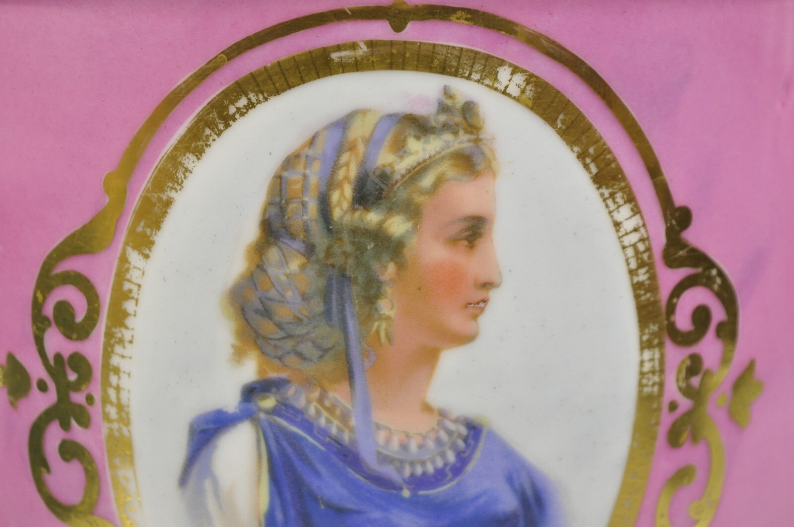 Antique French Porcelain Pink Hand Painted Portrait Cachepot Jardiniere Vase