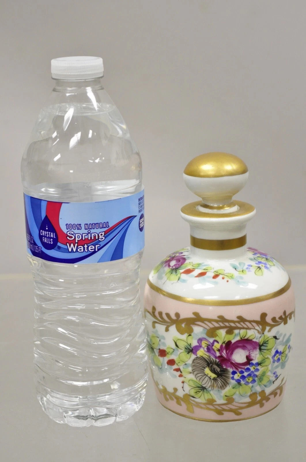 Antique French Victorian Hand Painted Porcelain Vanity Tonic Perfume Bottle