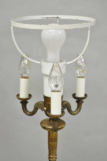 Antique Art Deco Brass & Green Onyx Pole Floor Lamp by Mutual Sunset Lamp Co.