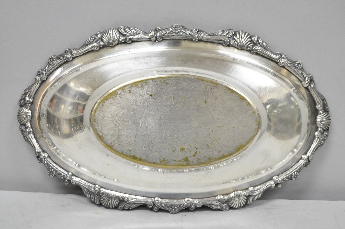 Vintage Victorian Style Silver Plated Oval 13.5" Trinket Serving Dish (B)