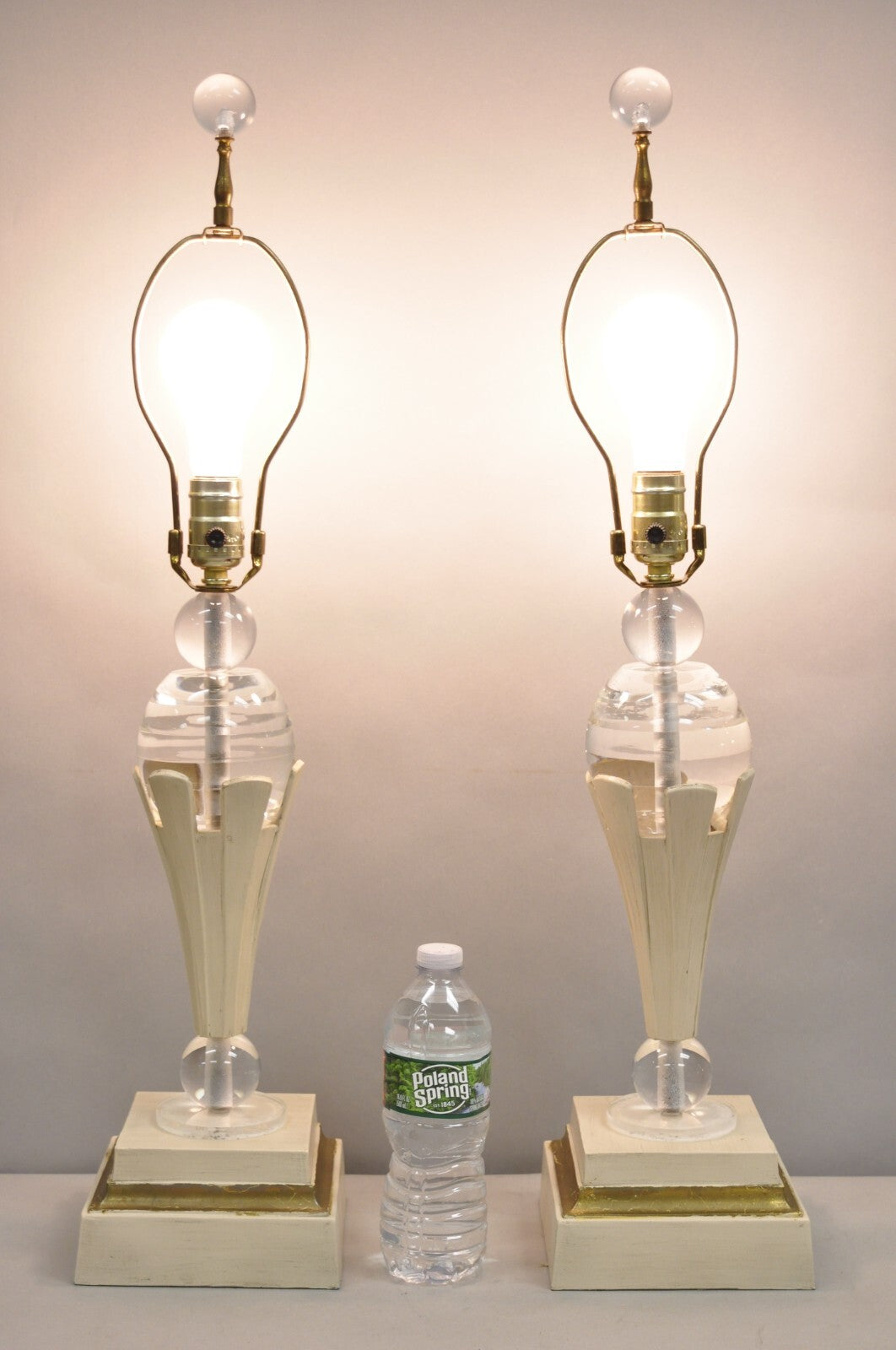 Vintage Art Deco Style Acrylic Lucite Sphere Tapered Table Lamps - a Pair