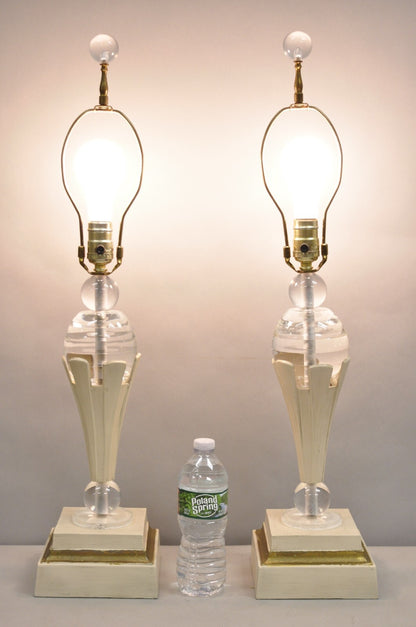 Vintage Art Deco Style Acrylic Lucite Sphere Tapered Table Lamps - a Pair