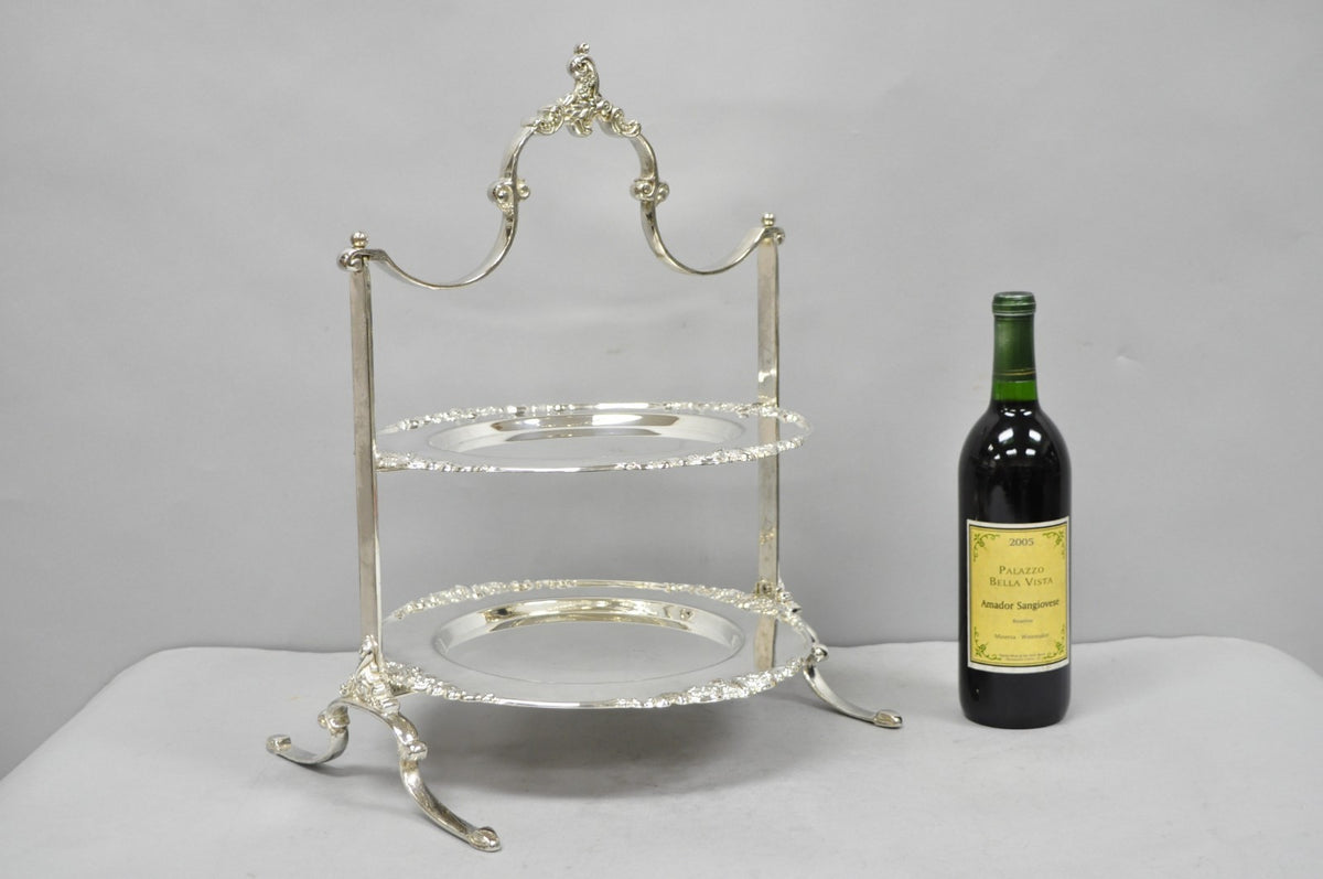 Vintage Godinger Silver Plated 2 Tier Buffet Server High Tea Pastry Plate Stand
