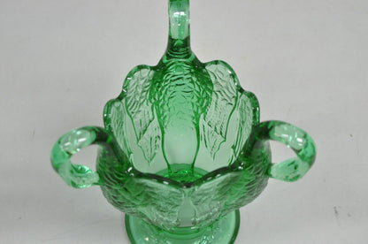 Vintage Imperial Glass Co. Carnival Glass Emerald Green 3 Headed Swan Crane Vase
