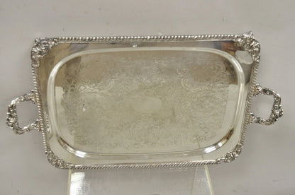 Vintage English Victorian Twin Handle Silver Plated Bar Serving Platter Tray