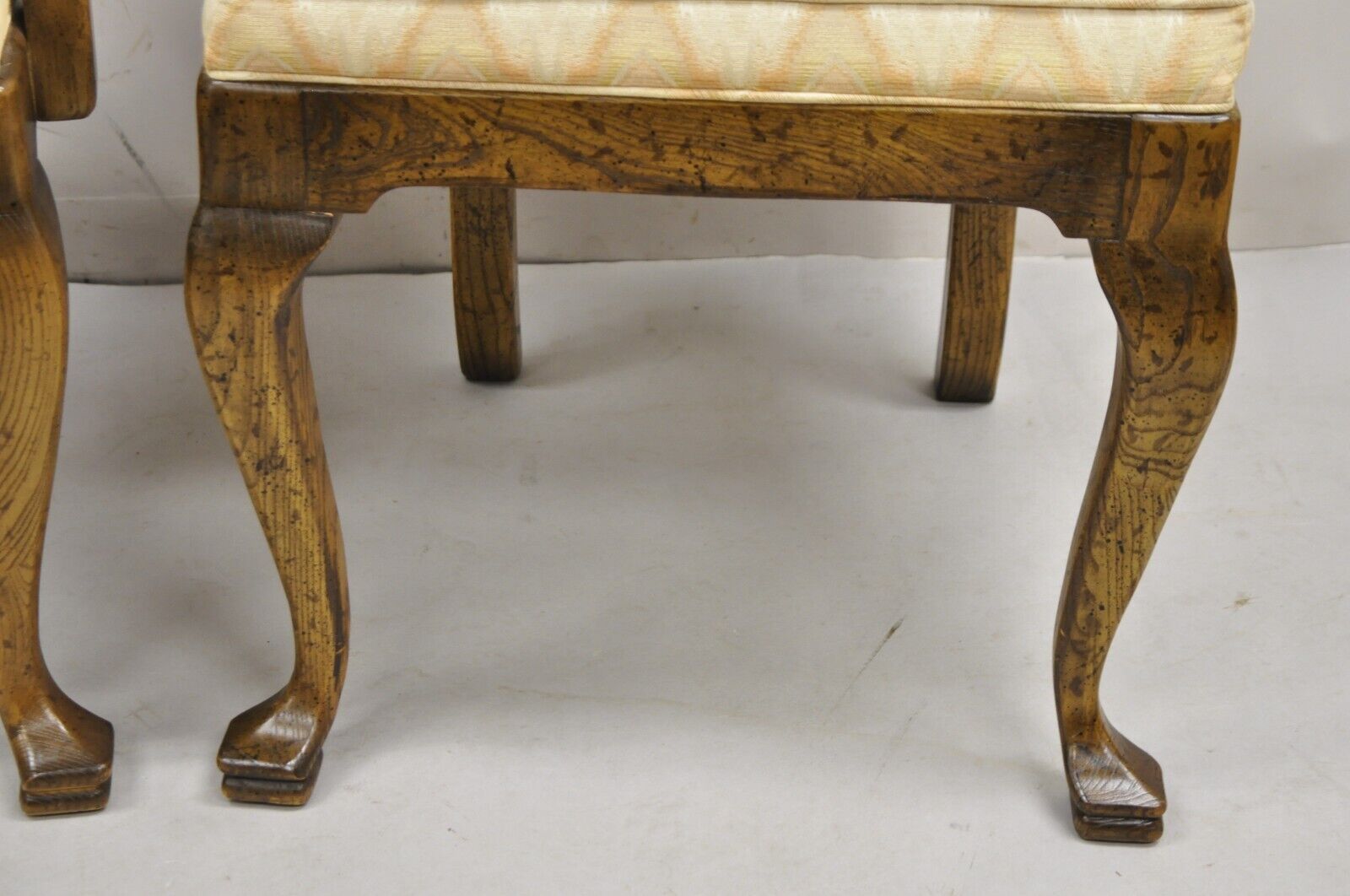 Vintage Italian Provincial Hollywood Regency Oak Wood Dining Chairs - Set of 8