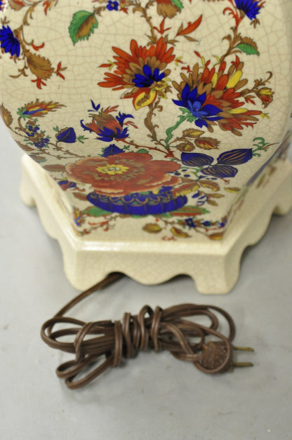 Vintage Oriental Porcelain Hexagonal Flower Decorated Ginger Jar Table Lamp