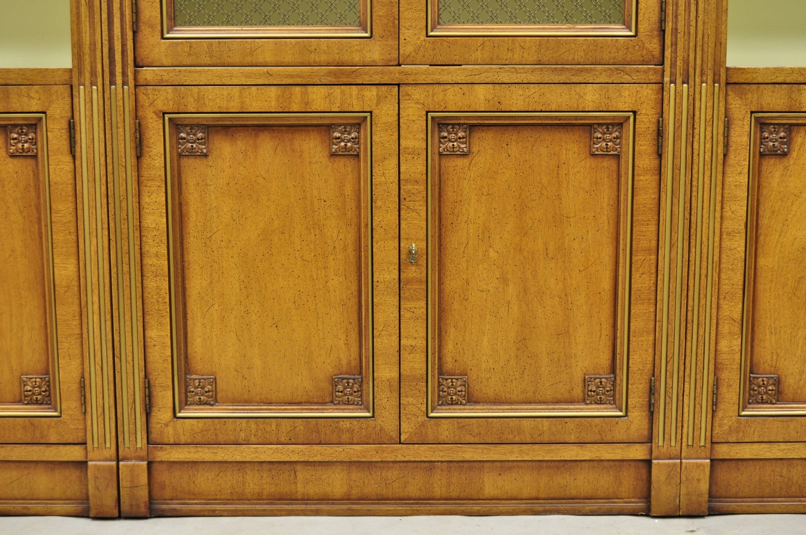 Henredon French Country Provincial Walnut Fruitwood 3 Pc Wall Unit Bookcase