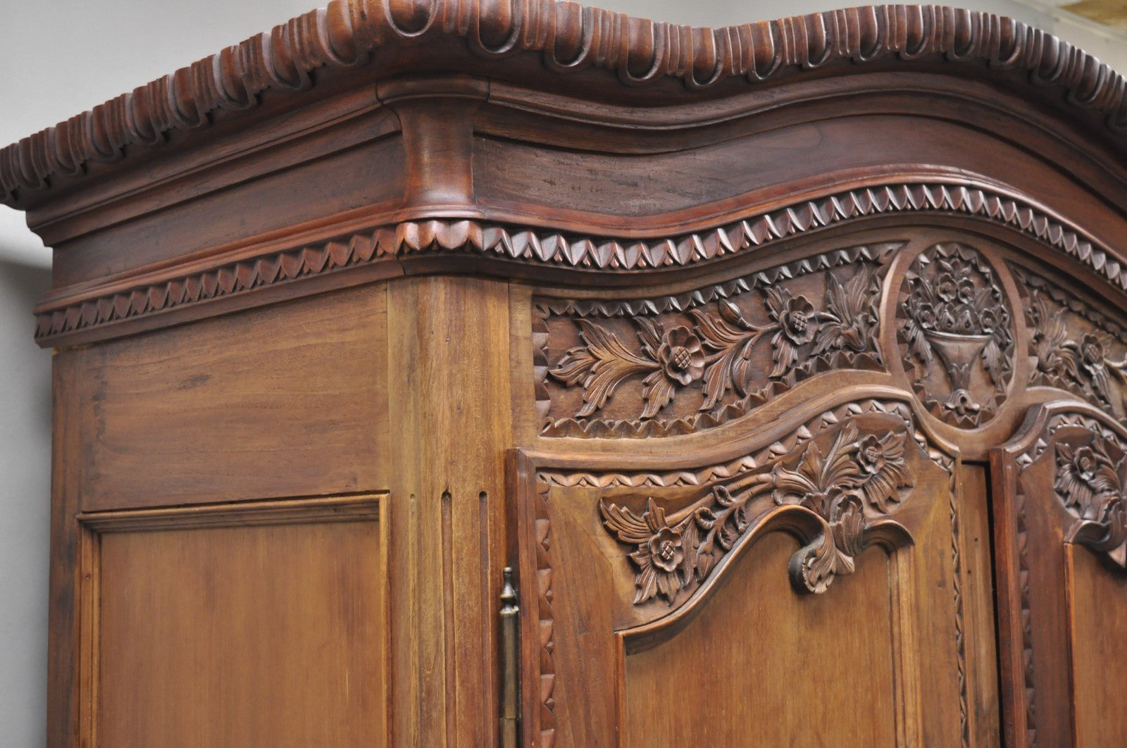 French Country Normandy France Carved Walnut Large Wardrobe Armoire Cabinet