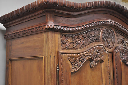 French Country Normandy France Carved Walnut Large Wardrobe Armoire Cabinet