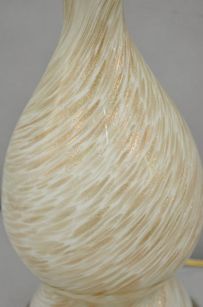 Vintage Mid Century Modern Italian Glass Murano Swirl Table Lamp w/ Gold Flecks