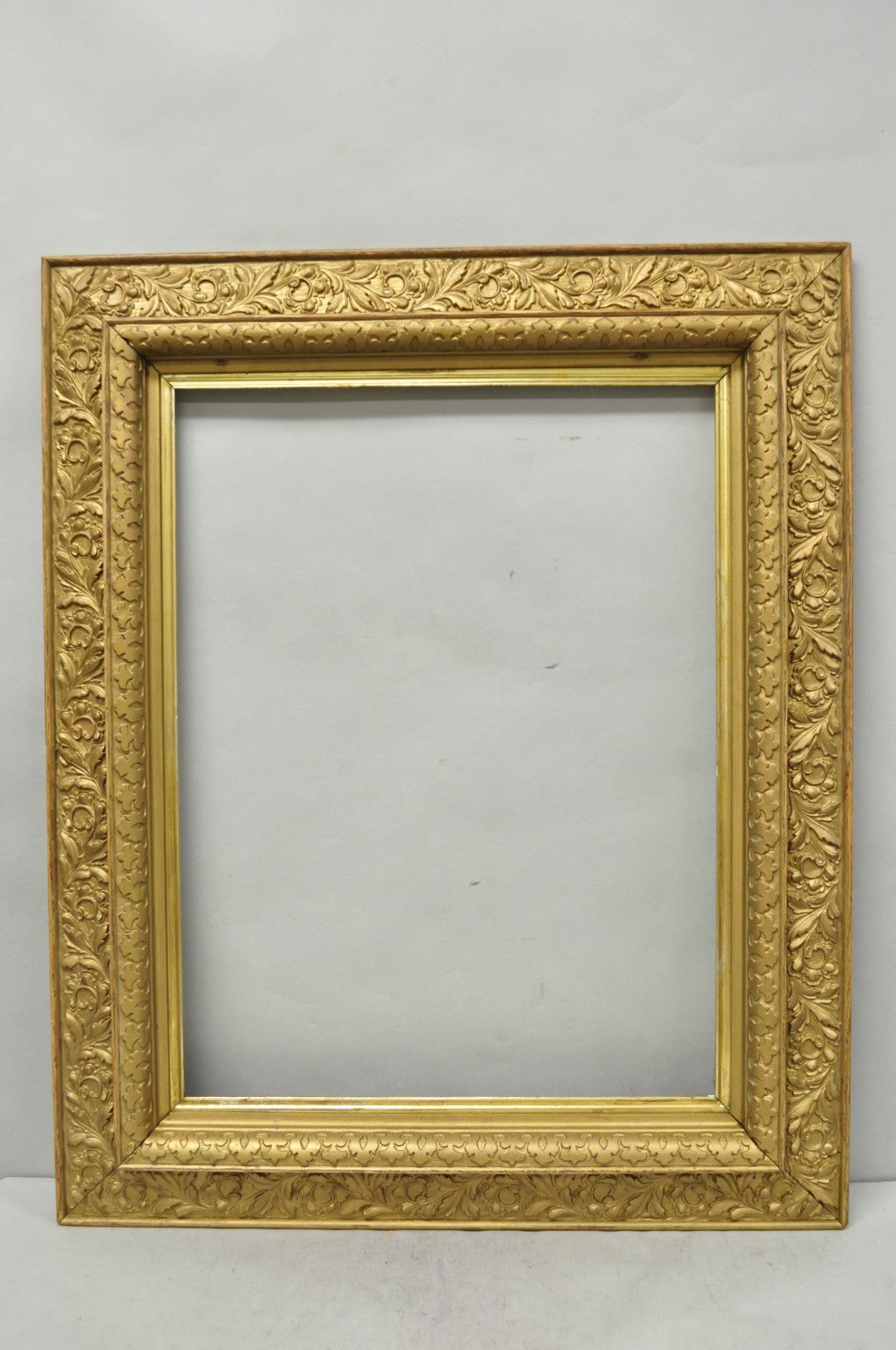 Antique Victorian Gold Gilt Oak Wood Leafy Scroll Deep Picture Frame 32.5 x 26.5