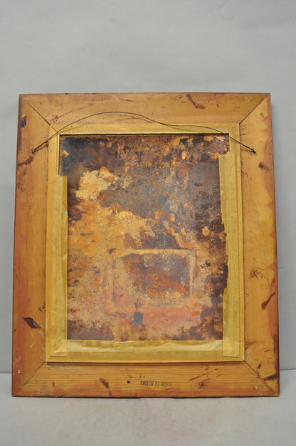 Vintage Louis Cardin Enamel on Copper Painting Framed "Woman with Boys & Kite"