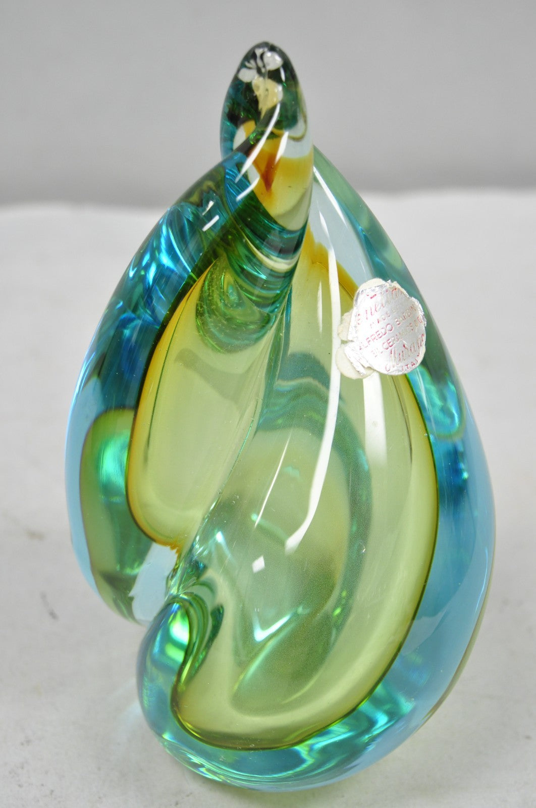 Mid Century Modern Alfredo Barbini Murano Italy Blue Art Glass Flame Bookends