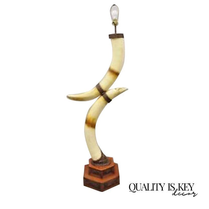 Vintage Chinoiserie African Safari Faux Horn Tusk Fiberglass Floor Lamp