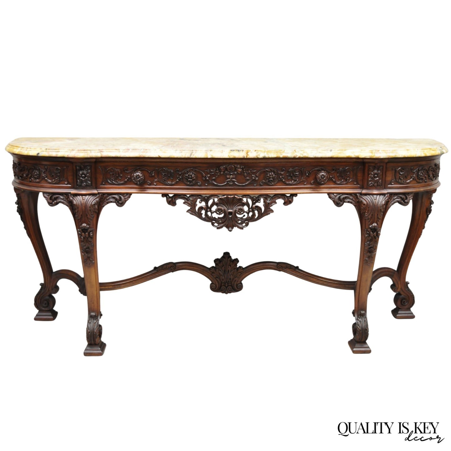 Antique French Baroque Rococo Carved Walnut Marble Top Sideboard Buffet w Drawer