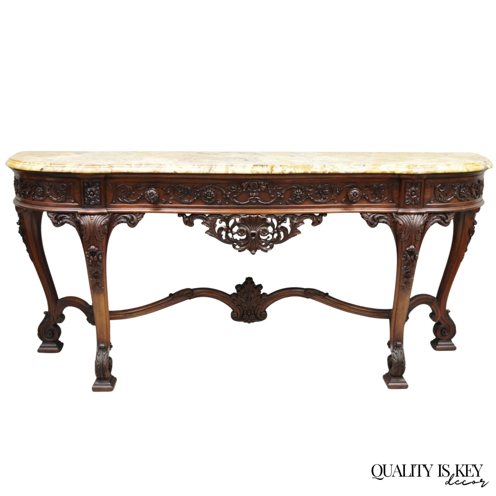 Antique French Baroque Rococo Carved Walnut Marble Top Sideboard Buffet w Drawer