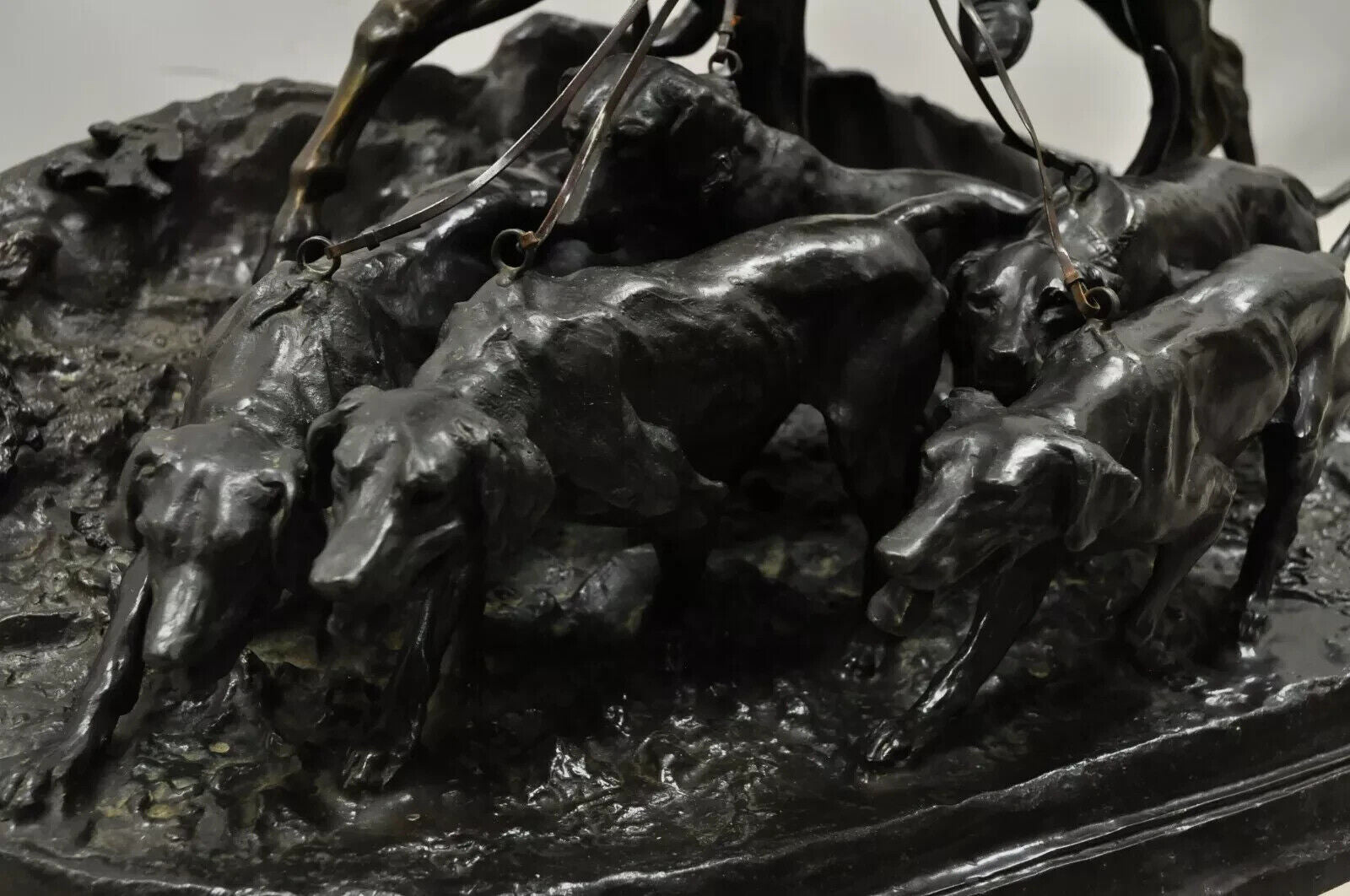 P.J. Mene The Hunt Scene Large Bronze Sculpture Pierre Jules Statue Horse Dogs