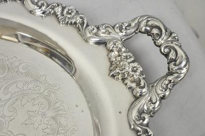 Vintage Poole 400 Lancaster Rose Silver Plated Bar Serving Platter Tray on Feet