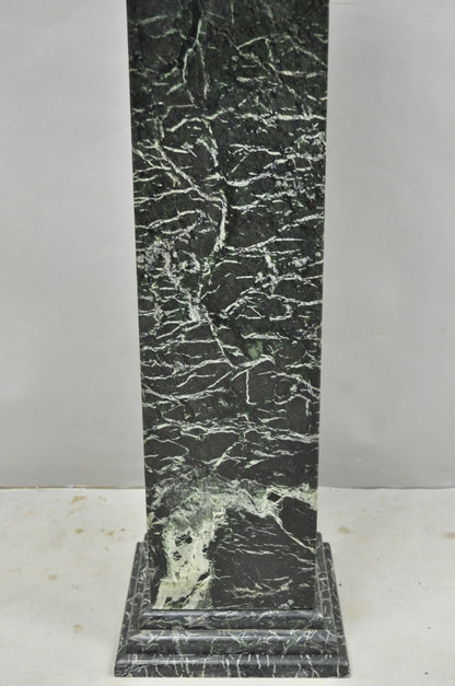 Vintage Italian Classical Style Dark Green Marble Square Column Pedestal Stand