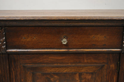 Antique French Renaissance Oak Wood Sideboard Buffet Console Table Cabinet
