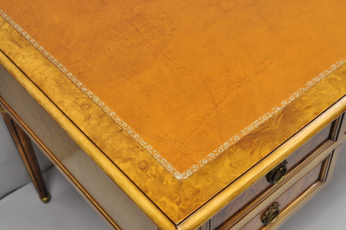 Vintage French Louis XVI Style Burl Walnut Tooled Leather Top Writing Desk