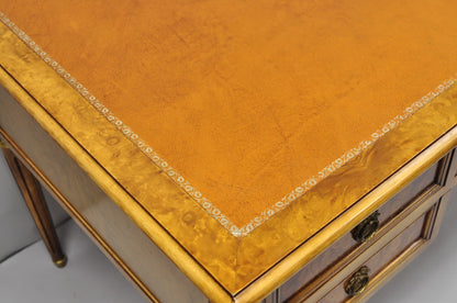 Vintage French Louis XVI Style Burl Walnut Tooled Leather Top Writing Desk