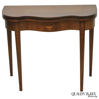 Antique Sheraton Federal Mahogany Urn Inlay Flip Serpentine Console Game Table