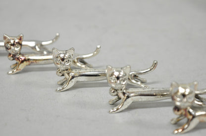 Vintage Art Deco Small Silver Plated Metal Figural Cat Knife Rests - Set of 5