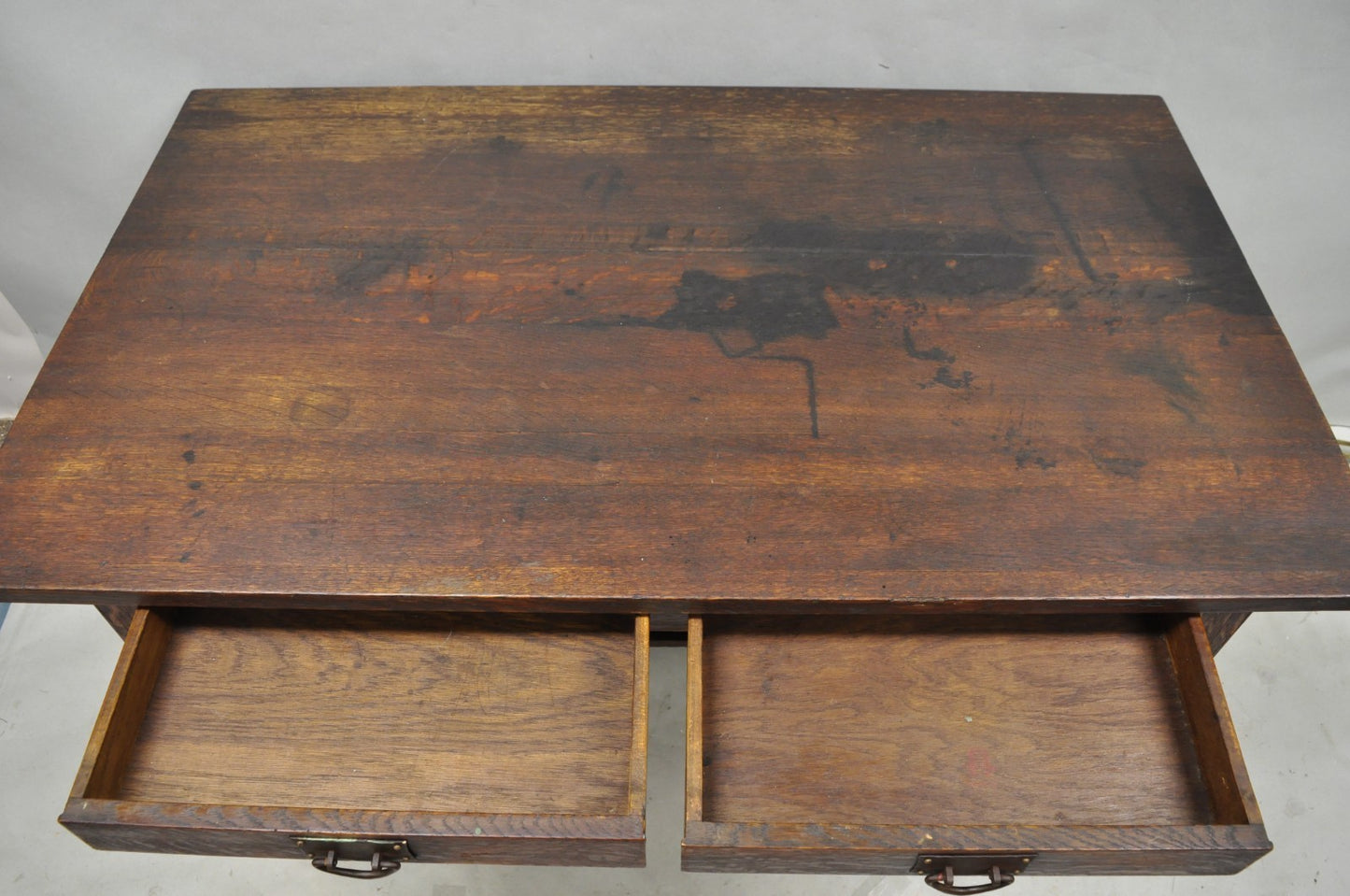 Antique Gustav Stickley Arts & Crafts Mission Oak Two Drawer Library Table Desk