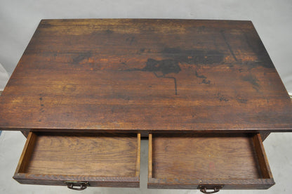 Antique Gustav Stickley Arts & Crafts Mission Oak Two Drawer Library Table Desk