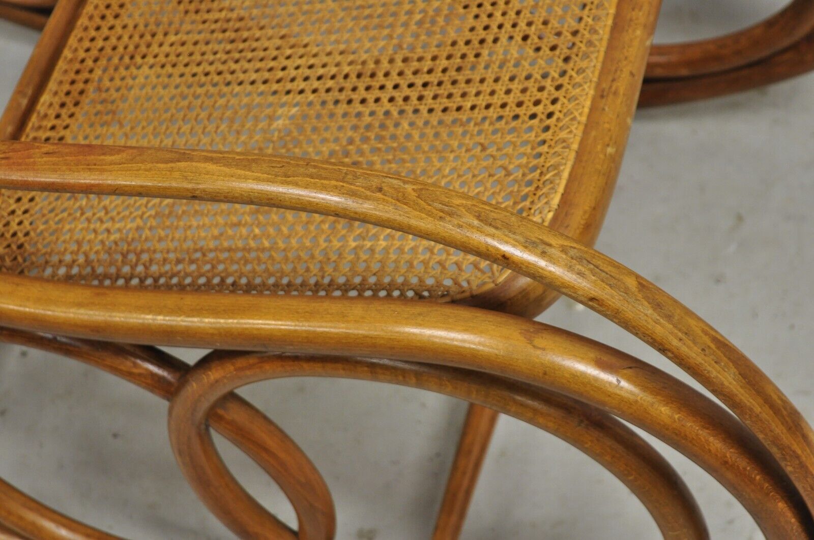 Vintage Michael Thonet Style Oak Cane Rattan Bentwood Rocking Chair Rocker