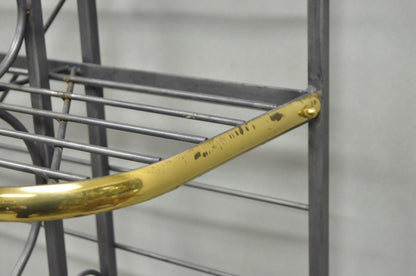 Vintage French Country Wrought Iron & Brass Kitchen Bakers Rack Bookcase Etagere