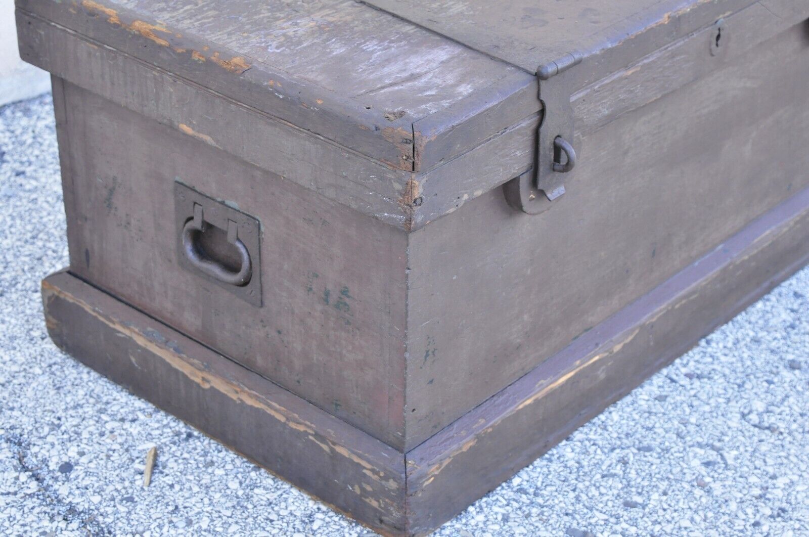 Antique Brown Painted Military Campaign Style Blanket Chest Trunk