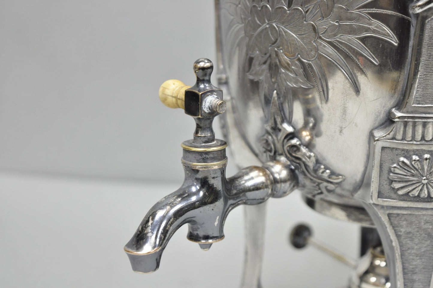 Antique Victorian Silver Plated Floral Engraved Coffee Samovar by Lucius Hart