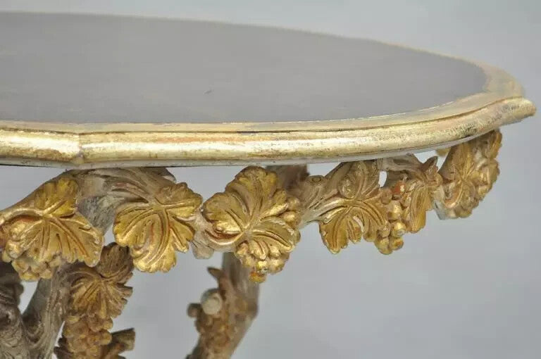 Vintage Italian Venetian Carved Wood Faux Bois Grapevine Center Tables - a Pair