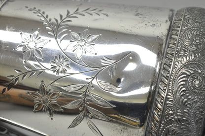 Antique Meriden Victorian Lrg Silver Plated Floral Etched Pitcher, Engraved 1892