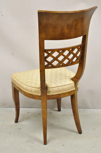 Vintage Italian Regency Burl Wood Brass Inlay Tall Back Dining Chairs - Set of 4