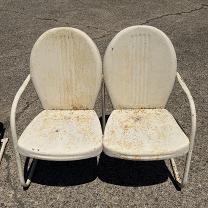 Vintage Art Deco Steel Metal Clam Shell Double Seat Porch Patio Loveseat - Pair