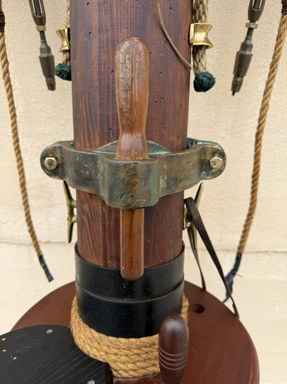 Vintage Custom Nautical Wood 95" Ship Mast Mancave Bar Island w Pulley & Ropes