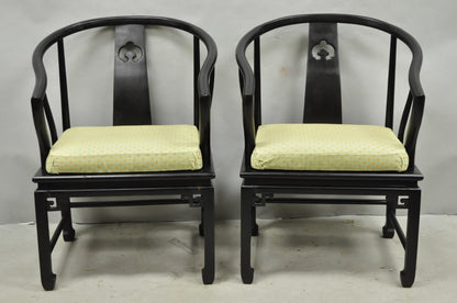 Vintage Oriental Ming Style Ebonized Horseshoe Lounge Chairs by Century (B) Pair